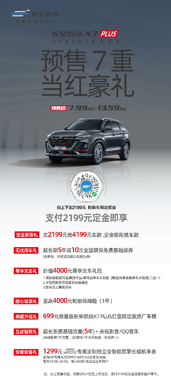 优质之选！长安欧尚X7PLUS预售7.99万-13.59万，推7重当红豪礼